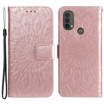 Кожен калъф тефтер /book type/ Motorola Moto E20 / Moto E40 - rose-gold мандала