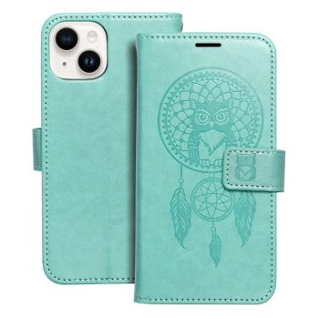 Кожен калъф тефтер / MEZZO book / iPhone 13 / iPhone 14 - мента Dreamcatcher
