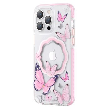 Оригинален силиконов калъф гръб KINGXBAR Butterfly Series Magsafe IML Cover iPhone 14 Pro - Pink Butterflies